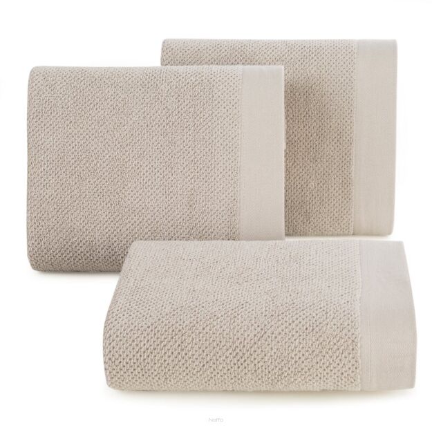 Ręcznik bawełniany 50x90 RISO beżowy o ryżowej strukturze z gładką bordiurą