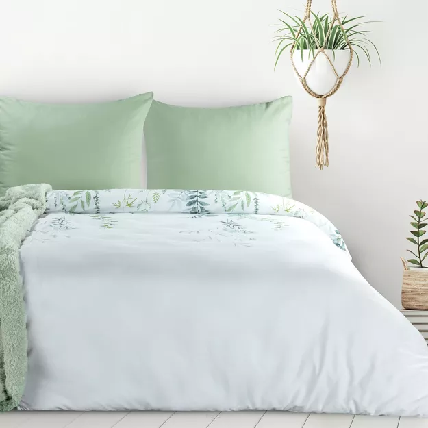 Pościel z mikrowłókna 160x200 VERANO 7 biała zielona wzór kwiatowy Design 91