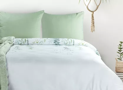 Pościel z mikrowłókna 160x200 VERANO 7 biała zielona wzór kwiatowy Design 91