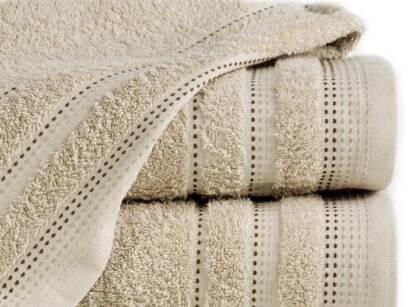 Ręcznik bawełniany 70x140 POLA beżowy z kolorową bordiurą zakończoną stebnowaniem