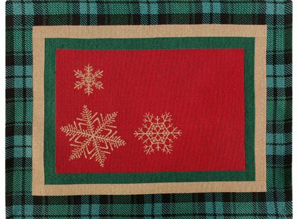 Serwetka gobelinowa 35x45 CHERRY czerwona z zieloną kratką z wzorem złotych śnieżynek