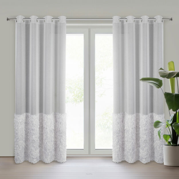 Firana na przelotkach 140x250 MARGARET 2 srebrna z etaminy z moherową nicią na dole firany