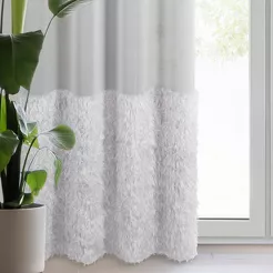 Firana gotowa na przelotkach 140x250 MARGARET 2 srebrna z etaminy z moherową nicią na dole firany