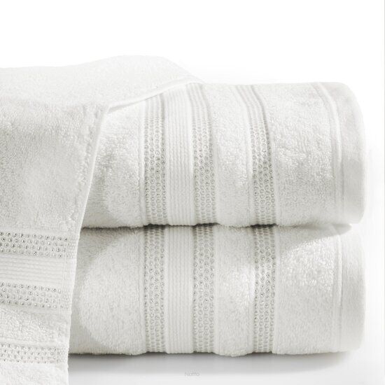 Ręcznik bawełniany 50x90 JUDY kremowy z delikatną bordiurą z błyszczącą srebrną nicią