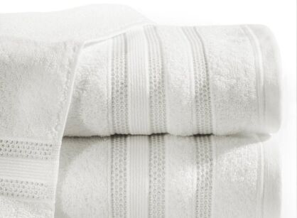 Ręcznik bawełniany 50x90 JUDY kremowy z delikatną bordiurą z błyszczącą srebrną nicią