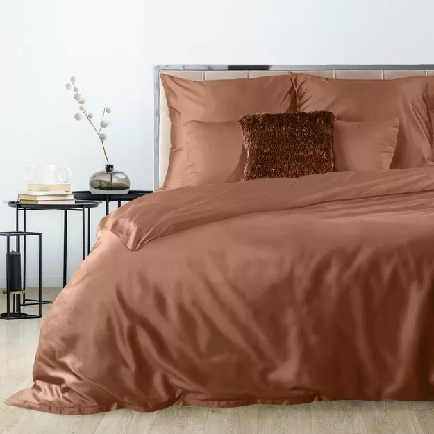 Pościel satynowa 160x200 NOVA 3 jednokolorowa gładka ceglana