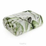 Koc z mikrowłókna ELLEN biały z nadrukiem oliwkowych egzotycznych liści - 4