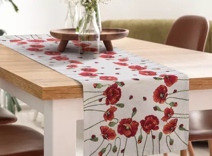 Bieżnik gobelinowy 45x140 1064 naturalny z nadrukiem maków