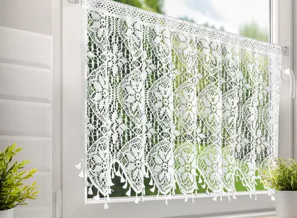 Zazdrostka w tunelu 150x60 MOLY biała z bawełny ażurowy wzór z frędzelkami