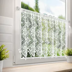 Zazdrostka w tunelu 150x60 MOLY biała z bawełny ażurowy wzór z frędzelkami