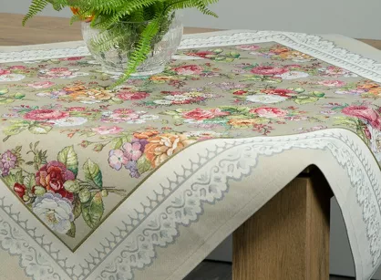 Nakładka gobelinowa 100x100 1175 oliwkowa z wzorem kwiatowym