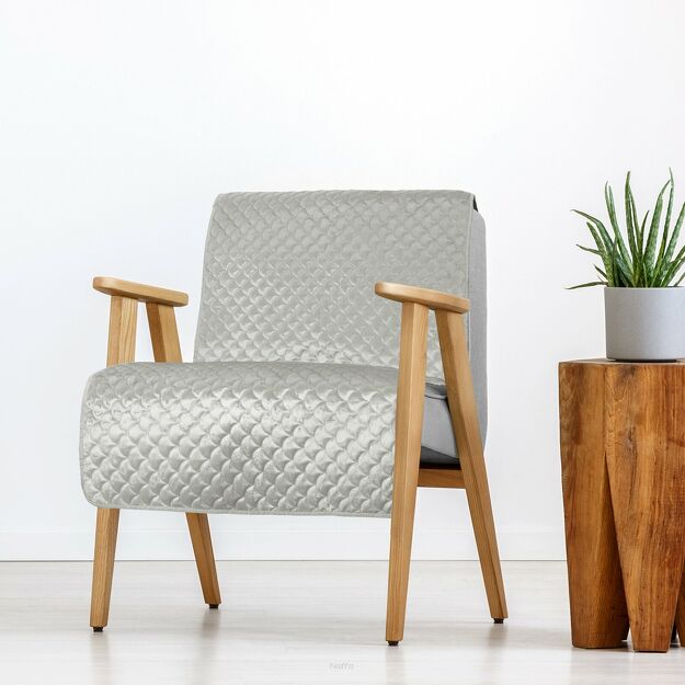 Narzuta na fotel welwetowa 70x160 ARIEL srebrna pikowana w motyw łuski