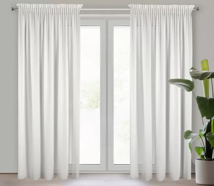 Firana na taśmie 140x270 MELINDA biała z szyfonu z efektem garbowania nie wymaga prasowania