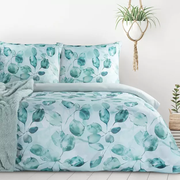 Pościel z mikrowłókna 160x200 VERANO 5 biała miętowa wzór roślinny Design 91