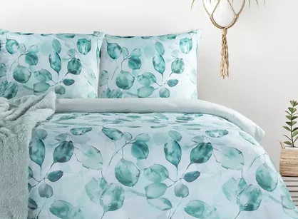 Pościel z mikrowłókna 160x200 VERANO 5 biała miętowa wzór roślinny Design 91