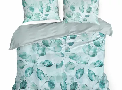 Pościel z mikrowłókna 160x200 VERANO 5 biała miętowa wzór roślinny Design 91