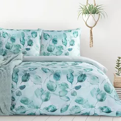 Pościel z mikrowłókna 160x200 VERANO 5 biała miętowa wzór roślinny Design 91