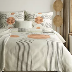 Pościel satynowa 220x200 SPRING 87 jasny beż pomarańcz z wzorem geometrycznym z kolekcji Classic