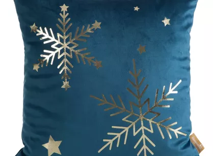 Poszewka świąteczna 45x45 237B welwetowa granatowa z motywem szampańskiej śnieżynki