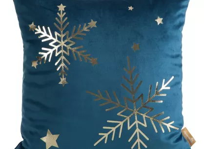 Poszewka świąteczna 45x45 237B welwetowa granatowa z motywem szampańskiej śnieżynki