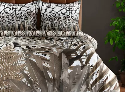 Pościel z makosatyny 220x200 EVA 14 Eva Minge brązowa dwustronna z designerskim wzorem z kolekcji Premium