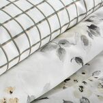 Pościel satynowa 220x200 SPRING 32 biała oliwkowa z nadrukiem roślinnym - 4