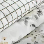 Pościel satynowa 220x200 SPRING 32 biała oliwkowa z nadrukiem roślinnym - 4