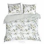 Pościel satynowa 220x200 SPRING 32 biała oliwkowa z nadrukiem roślinnym - 7