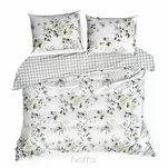 Pościel satynowa 220x200 SPRING 32 biała oliwkowa z nadrukiem roślinnym - 7