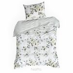 Pościel satynowa 220x200 SPRING 32 biała oliwkowa z nadrukiem roślinnym - 6