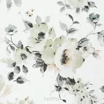 Pościel satynowa 220x200 SPRING 32 biała oliwkowa z nadrukiem roślinnym - 5