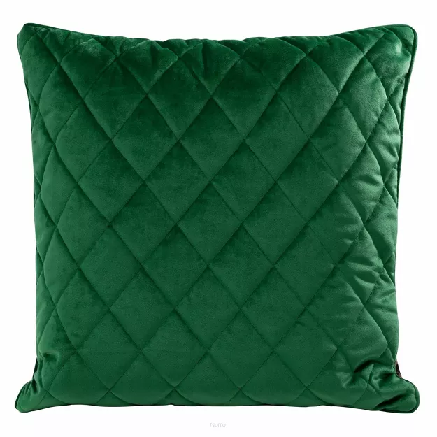 Poszewka welwetowa z wypełnieniem 50x50 VELVET 28G ciemna zieleń pikowana w romby z ozdobną wypustką na brzegach
