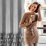 Zasłona na przelotkach 140x250 CARLI welwetowa srebrna jednokolorowa zdobiona w dolnej części falbanami z paskiem cyrkonii - 9