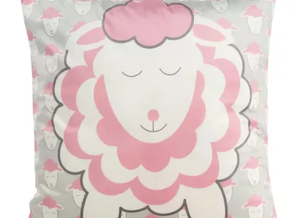 Poszewka welwetowa 45x45 KIDS 7A dziecięca srebrna z różowym wzorem baranków