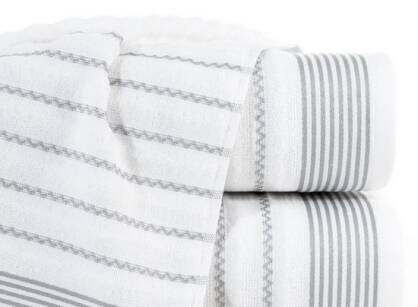 Ręcznik bawełniany 50x90 LEO biały z wyrazistą bordiurą w pasy Design 91