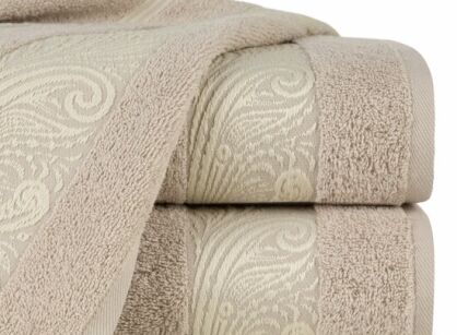 Ręcznik bawełniany 50x90 SYLWIA 1 beżowy z bordiurą żakardową w ornamentowy wzór