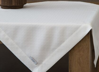 Nakładka elegancka 85x85 ELLEN biała w drobne kropeczki z ozdobną listwą połyskująca srebrną nicią