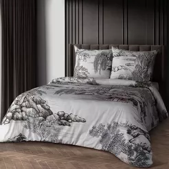 Pościel z makosatyny 220x200 ORIANA Eva Minge biała stalowa designerski wzór