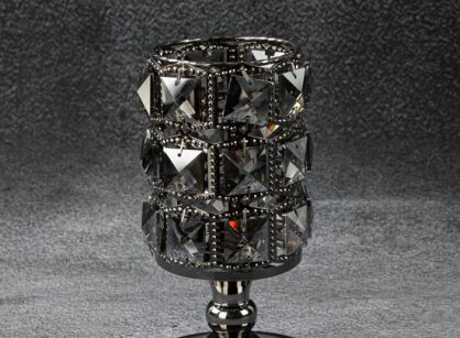 Świecznik dekoracyjny fi 10x18 HANA 3 czarny z kryształkami z metalu i szkła