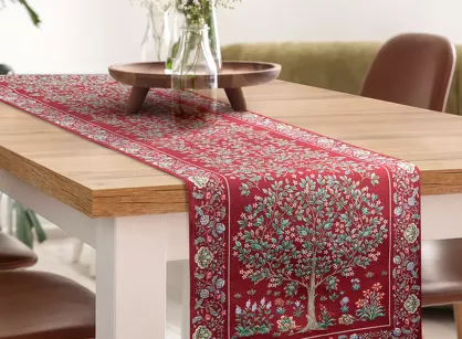 Bieżnik gobelinowy 40x100 4077 czerwony wzór drzewka szczęścia