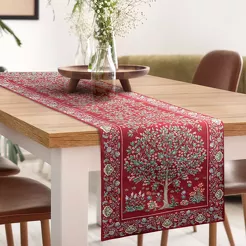 Bieżnik gobelinowy 40x100 4077 czerwony wzór drzewka szczęścia