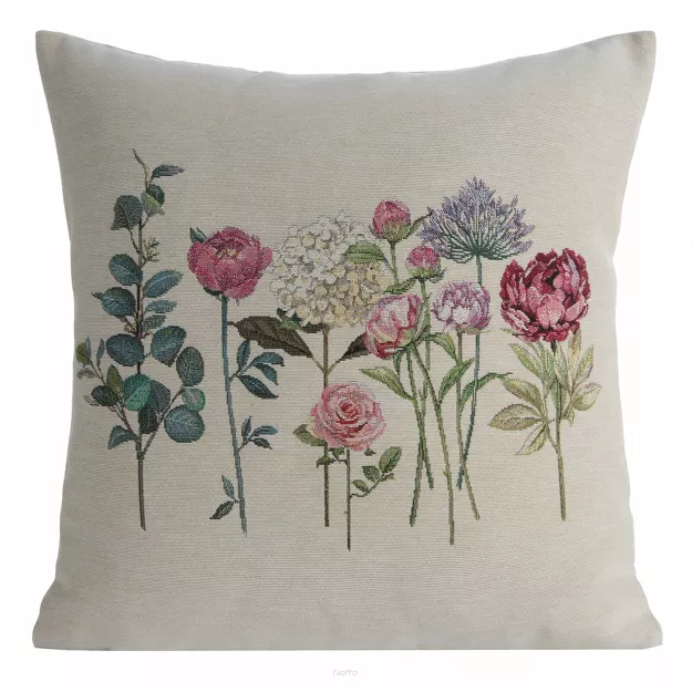 Poszewka gobelinowa 45x45 1242 naturalna z wzorem kwiatów