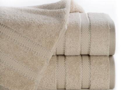 Ręcznik bawełniany 70x140 KRISTI beżowy z żakardową bordiurą w pasy