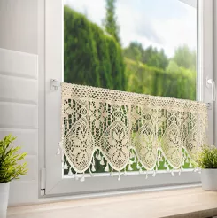Zazdrostka w tunelu 150x30 MOLY jasny beż z bawełny ażurowy wzór z frędzelkami