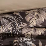 Pościel z mikrowłókna 140x200 RODOS ciemny brąz ze srebrnym nadrukiem beżowych egzotycznych liści Design 91 - 3