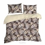 Pościel z mikrowłókna 140x200 RODOS ciemny brąz ze srebrnym nadrukiem beżowych egzotycznych liści Design 91 - 8