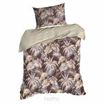 Pościel z mikrowłókna 140x200 RODOS ciemny brąz ze srebrnym nadrukiem beżowych egzotycznych liści Design 91 - 7