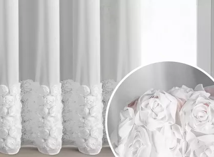 Firana na taśmie 140x270 ROSES 7 Eva Minge biała z szyfonu aplikacja róż 3D