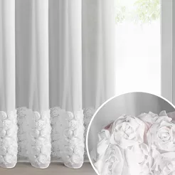Firana na taśmie 140x270 ROSES 7 Eva Minge biała z szyfonu aplikacja róż 3D