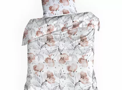 Pościel bawełniana 140x200 NICKY biała z nadrukiem w kolorze rudych kwiatów z kolekcji Classic